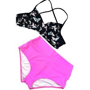Victoria’s Secret PINK Swimsuit Cut Out Bikini Top S High Waist Bottom M FLAWED